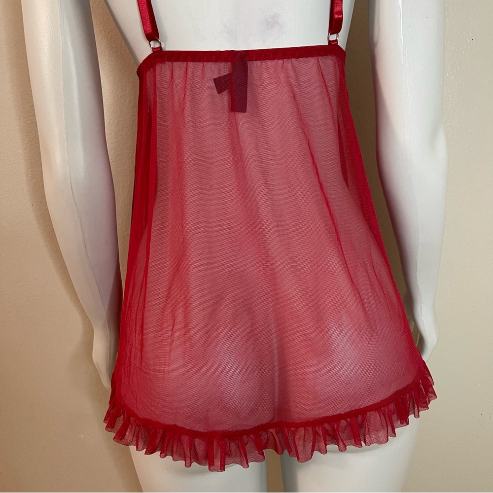 Red lingerie mesh deep plunge babydoll - Picture 7 of 9